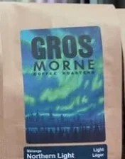 Gros Morne Coffee Roasters Northern Light, light roast whole-bean coffee bag with a northern lights label